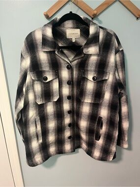 Lucky Brand Black & White Plaid Utility Shacket